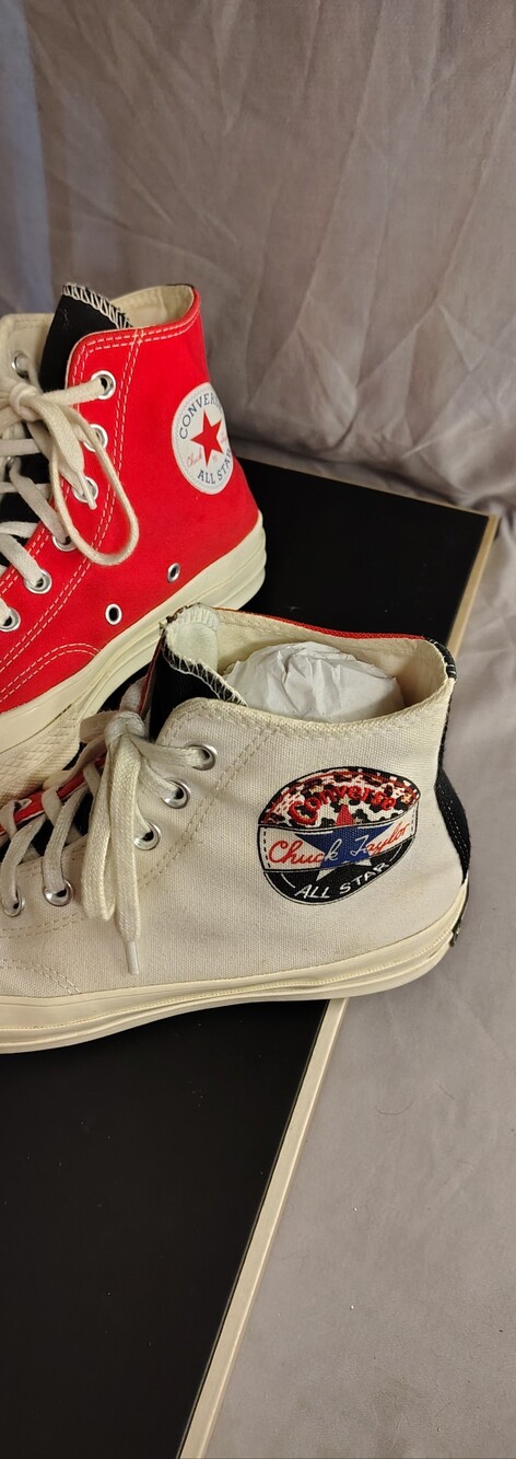 RARE Converse Chuck 70 Hi Logo Play - Red White Black Color block - Sz 7.5M 9.5F